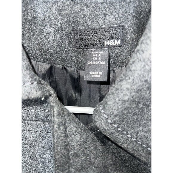 H&M Double Breasted Collar Grey Wool Blend Pea Coat Women's Size Small 2 (R) - Picture 3 of 8